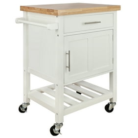 Homegear Kitchen Cart Butchers Block With Shelf And Cabinet On