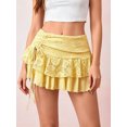 thumbnail image 6 of Womens Mini Skirt Lace Floral Tiered Ruffle Low Waist Side Drawstring Going Out Cake Skirts, 6 of 9