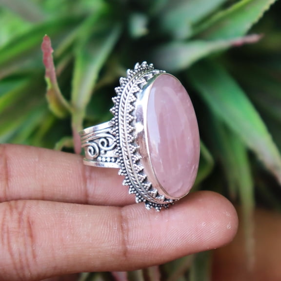 Natural Pink Rose Quartz Ring, 925 Sterling Silver Ring, Statement Ring, Pure Silver Ring, Pink Stone Ring, Handmade Ring, Gift For Her Ring