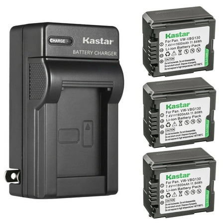 Kastar 3-Pack VW-VBG130 Battery and AC Wall Charger Replacement for Panasonic SDR-H90 SDR-H90K SDR-H90P SDR-H90PC VDR-D50 VDR-D51 VDR-D210 VDR-D220 DMW-BLA13 VW-VBG070 VW-VBG130 VW-VBG260
