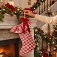 thumbnail image 6 of Plaid Ruffle Christmas Stockings, Vintage Checkered Stocking with Velvet Bow for Fireplace Mantel Decor, Holiday Gift Socks Set for Home, 18in, 6 of 7