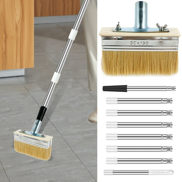 NUAHRHY Deck Stain Brush with Long Handle 67inch Stainless Steel Extension Pole Deck Stain Applicator Multipurpose Deck Paint Brush for Painting Wood Deck Fence Door