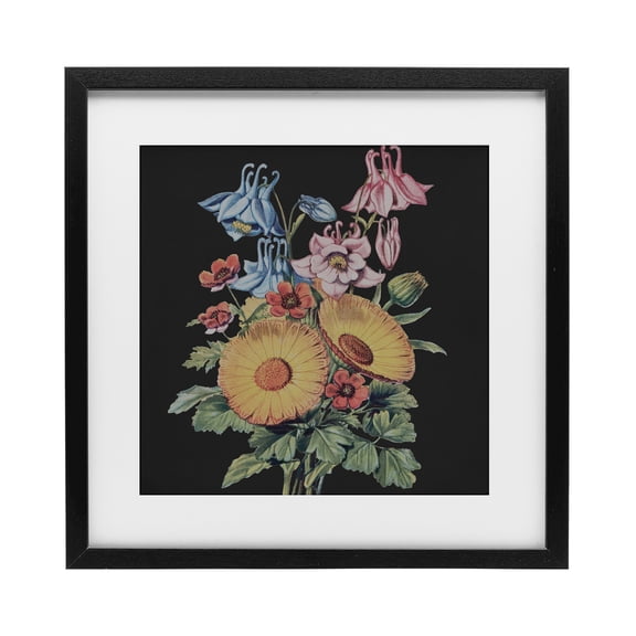 Stupell Industries Eclectic Vintage Bouquet Study on Black Black Framed Print Under Glass, 13 x 13, by Dan Meneely