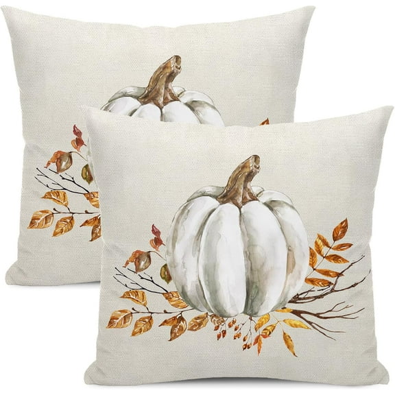 Colorlife Fall Pillow Covers 18x18 Set of 2 Fall Pumpkin Leaves Throw Pillow Covers Outdoor Fall Decor Thanksgiving Decorations for Home Autumn Decorative Cushion Covers for Couch