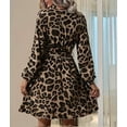 thumbnail image 5 of Dress Cheetah Ruffle Belted V Neck A Line Long Sleeve Elegant Casual Streetwear Dress Flower Color XL, 5 of 7