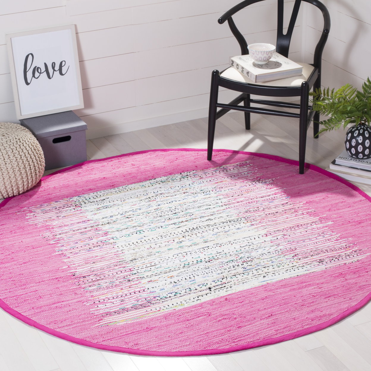 thumbnail image 2 of SAFAVIEH Montauk Tennyson Braided Border Cotton Runner Rug, Ivory/Pink, 2'3" x 9', 2 of 10