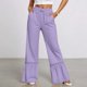 thumbnail image 2 of Pantalones casuales de pierna ancha para mujer - Dobladillo con volantes y ribete de encaje, cordón, poliéster, vacaciones/fiesta, S-XXL, 2 of 4