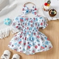 thumbnail image 2 of MIXUE Baby Girls Jumpsuits & Rompers Infant Summer Cartoon Print Square Collar Short Sleeve Bodysuits With Headband Sportwear,Blue,9-12 Months, 2 of 7