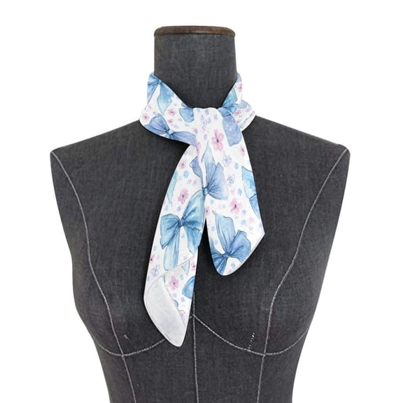 Square Scarf 24x24 Inch Cute Light Blue Bows Pattern Silky Satin Sun Protection Neck Scarf for Women Multi-Purpose Head Wrap Bandana for Hair Bag Decoration