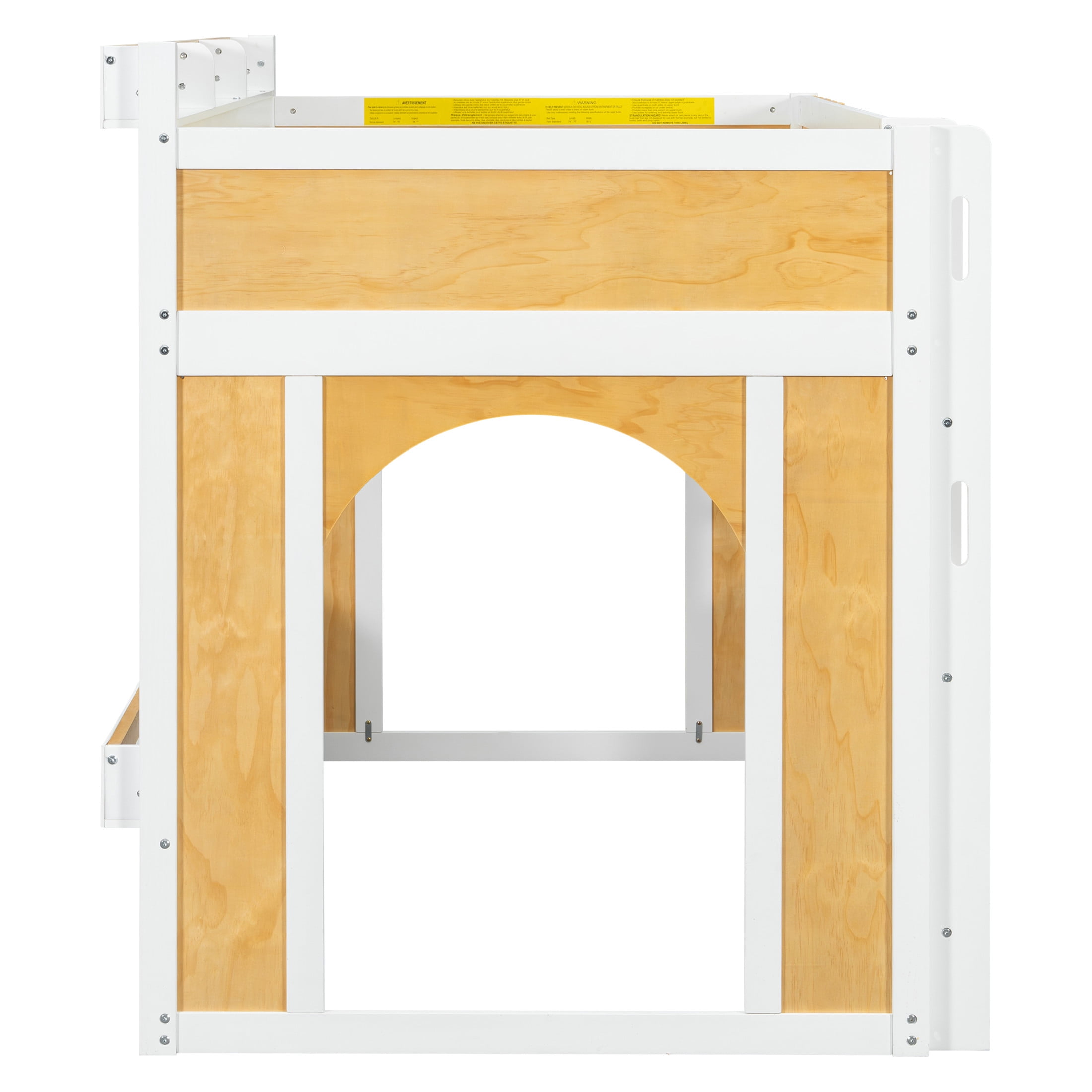 Noble House Thelma Twin over Twin Bunk Bed, Playhouse Design with Storage Shelves and Window, White and Natural