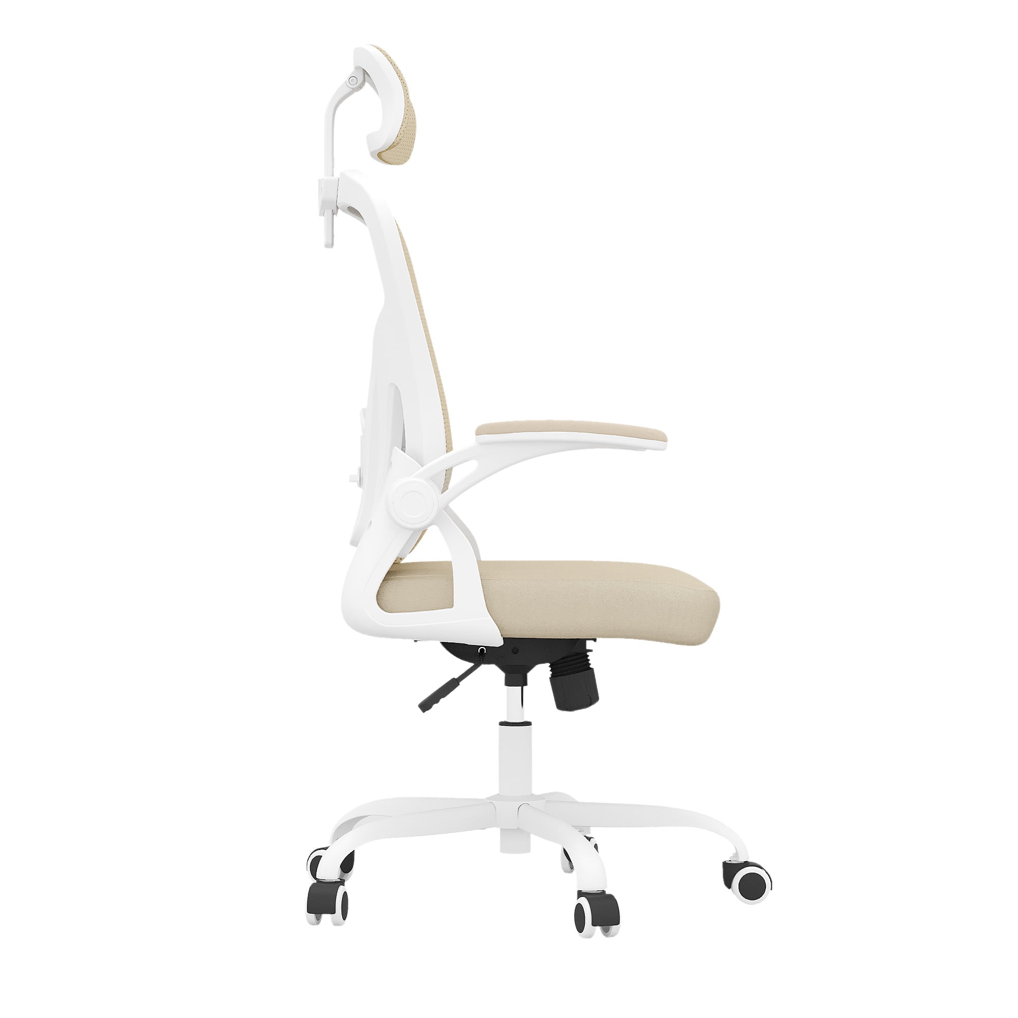 MAYEERTY Ergonomic Home Office Chair with Headrest, Flip-Up Armrests, Adjustable Lumbar Support, White-Khaki