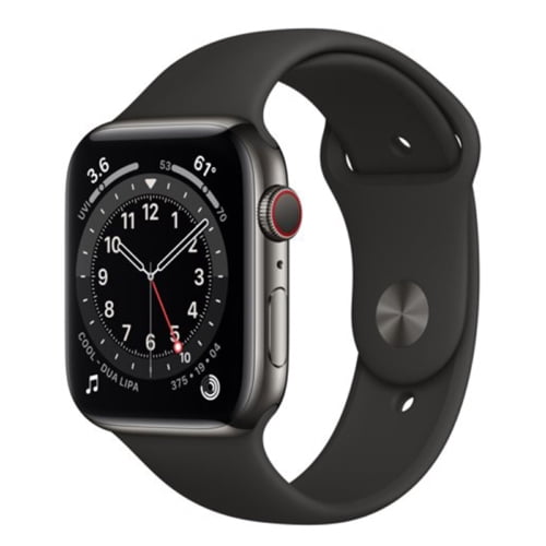 Pre-Owned Apple Watch Series 6 44mm GPS   Cellular Unlocked - Graphite Stainless Steel Case - Black Sport Band (2020) - Good