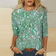 thumbnail image 2 of Feancey Womens Dressy 3/4 Sleeve Tunic Tops Trendy Sequin Print Loose Blouses Comfy Round Neck Pullover Elegant Cocktail Party Tee Shirts Green L, 2 of 5