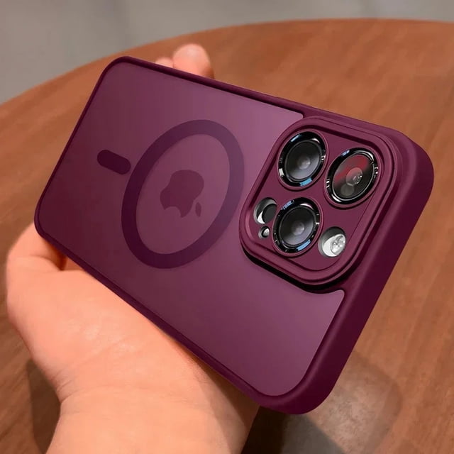 Matte Armor Wireless Charge Translucent Case For iPhone 16 15 14 13 11 12 Pro Max Plus Magnetic For Magsafe High Quality Cover Plum For iPhone 15