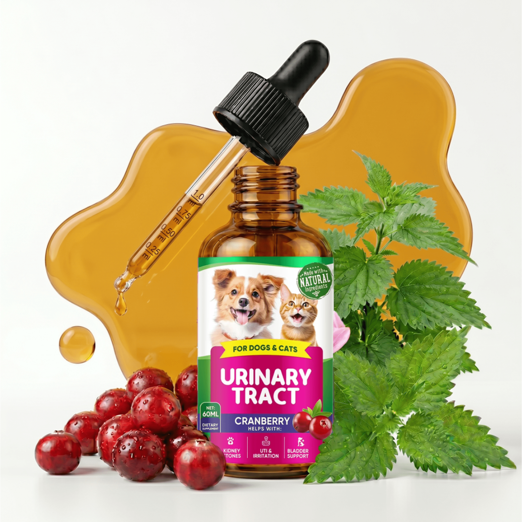 Urinary Tract Infection Treatment for Cats and Dogs, 60ML,Pet ur-in-a-ry tr-a-ct drops, rich in cranberries