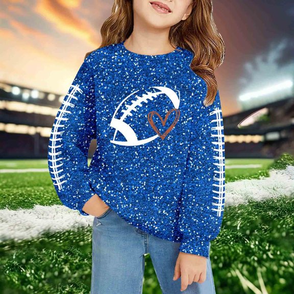 Crewneck Sweatshirt Kids Cute Glitter Crew Neck Hoodless Sweatshirt Long Sleeve Pullover Blue 4-5 Years