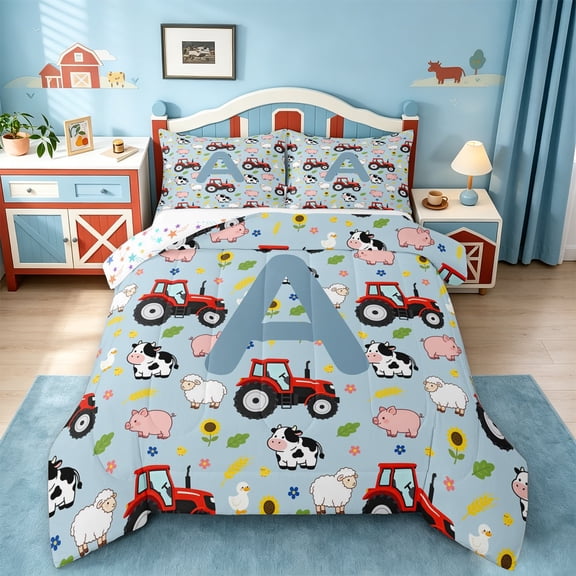 Catabedysis Farm Animals ABC Print A Full Size Comforter Sets For Boys,Personalized Monogrammed Gifts Bedding Comforter Set,Colorful Stars Reversible,3 Pieces,1 Comforter and 2 Pillowcases