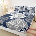 thumbnail image 4 of Erosebridal Navy Gray White Queen Sheet Sets, Romantic Rose Flower Bed Set for Girls, 4 Pieces, 1 Flat Sheet 1 Fitted Sheet and 2 Pillowcases, 4 of 5