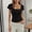 Black, variant on Women Y2k Lace Trim Scoop Neck Short Sleeve Henley Baby Tee Shirts Button Front Preppy Fitted Crop Tops Brown S