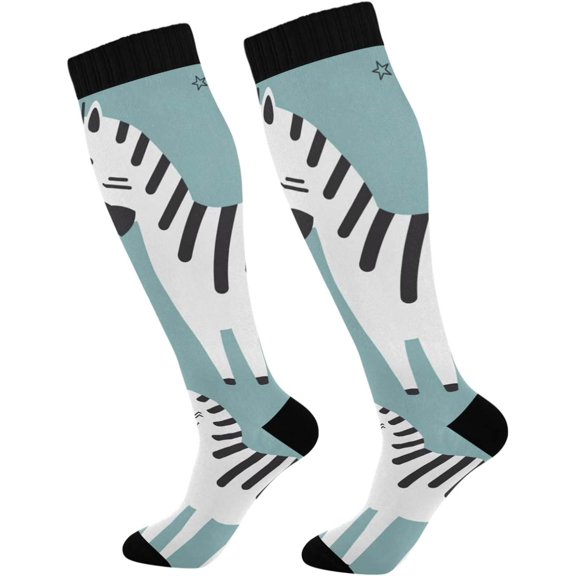 GZHJMY Zebra Compression Socks, Women Men Long Stocking (20-30mmHg), Travel Knee High Stockings for Athletic Sports,Running,Cycling,Nursing