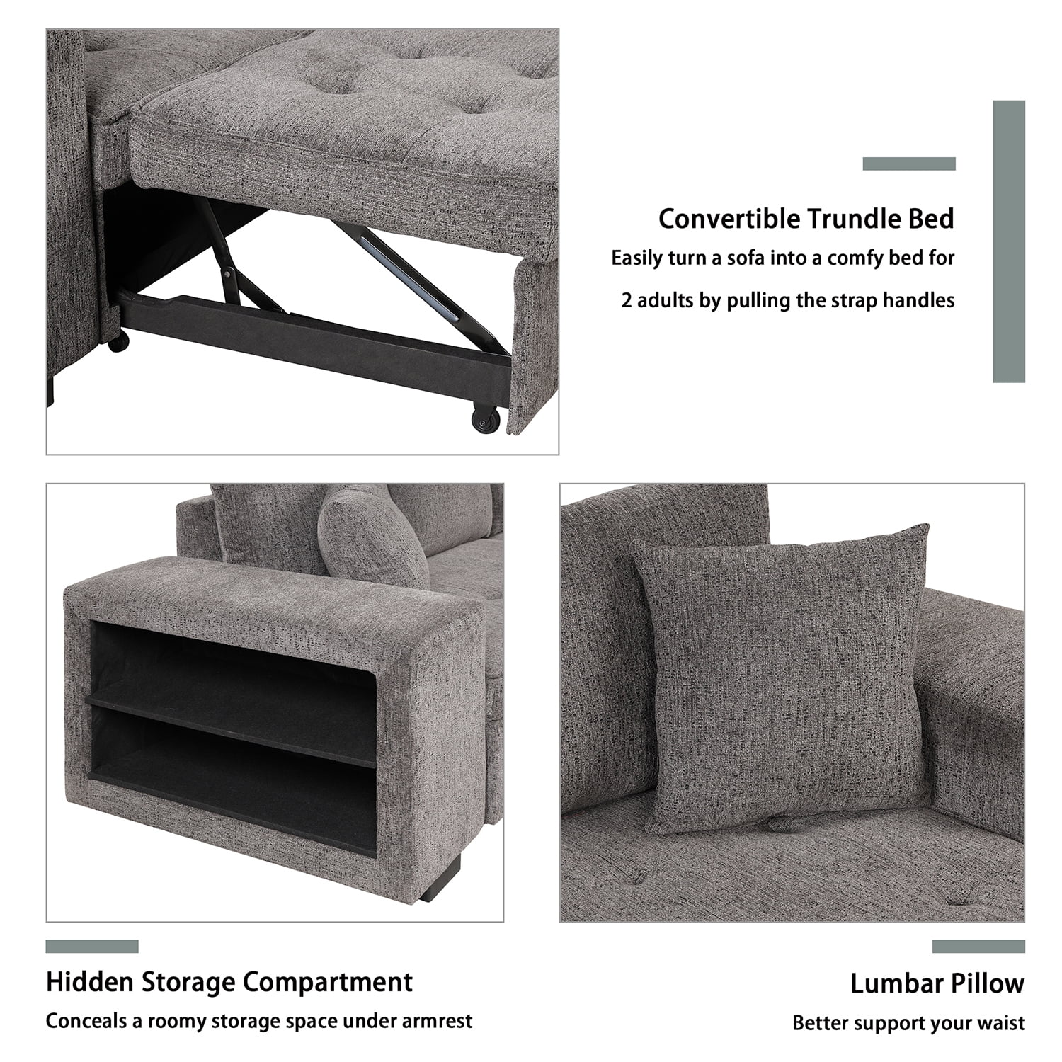 Kadyn 104" Modern L-Shape 3 Seat Reversible Sectional Couch, Pull Out Sleeper Sofa with 2 Stools, Sofa reclining chair with storage space for Living Room, Knox Charcoal Kadyn 104" Modern L-Shape 3 Seat Reversible Sectional Couch, Pull Out Sleeper Sofa with 2 Stools, Sofa reclining chair with storage space for Living Room, Knox Charcoal