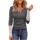 thumbnail image 1 of Mujeres sólido cuello en V manga larga encaje ahueca hacia fuera la camiseta Polluver blusa Tops Fridja FKASFK4473, 1 of 6