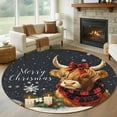 thumbnail image 3 of Snowflake Highland Cow Round Area&nbsp;Rug 5ft Candle Pine Tree Merry Christmas Non-Slip&nbsp;Washable Circle Rugs Soft Felt Indoor Floor Mat for Bedroom Kitchen Living Room Bathroom, 3 of 9
