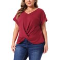 thumbnail image 2 of DARING DIVA Women's Plus Top  V Neck Twist Knot Summer Blouses t Shirts 3X Burgundy, 2 of 6