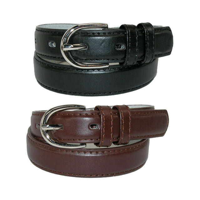 CTM® Kid's Basic Leather Dress Belt (Pack of 2 Colors)