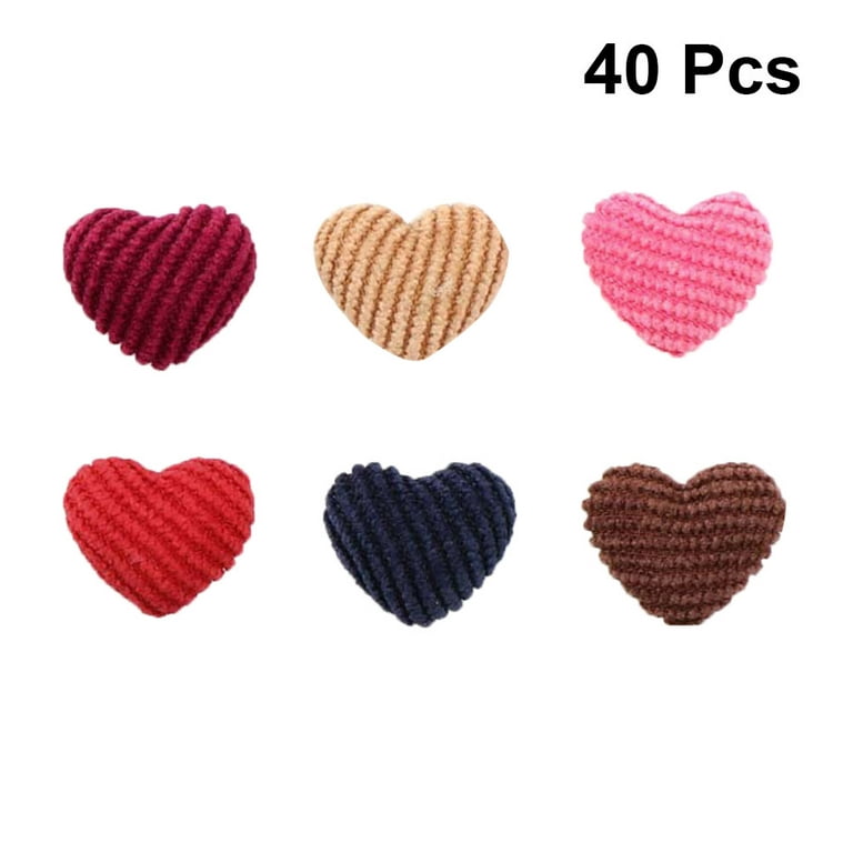 40pcs Corduroy Heart Shape Buttons Clothes Covered Flat Back DIY Decoration Buttons (Random Mixed Color), Size: 1.5*2cm
