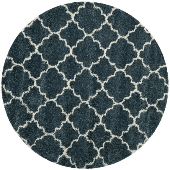 SAFAVIEH Hudson Jaye Plush Geometric Shag Area Rug, Slate Blue/Ivory, 9' x 9' Round