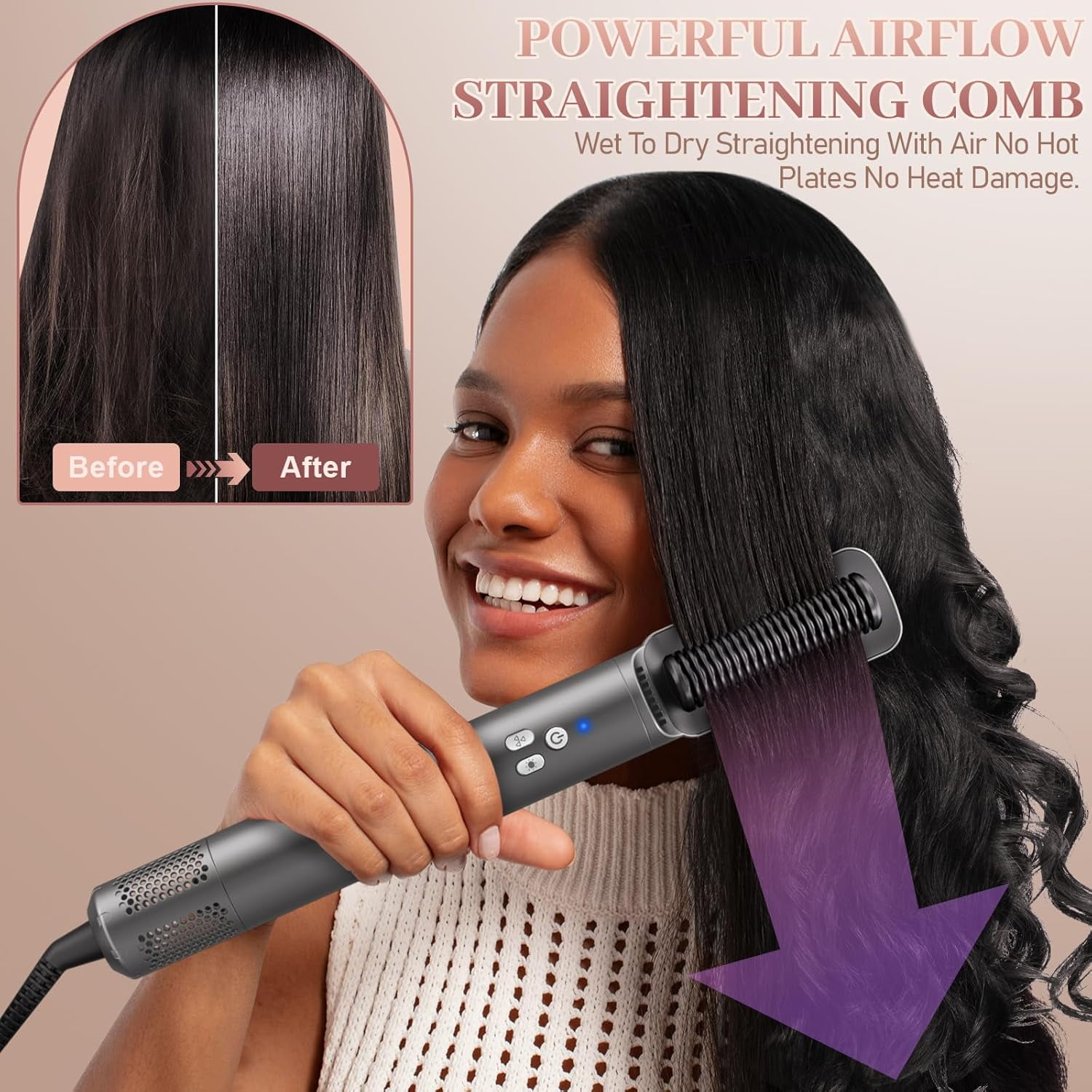 New 6 in 1 Air Styling & Drying System, Powerful High Speed Hair Dryer Brush & Multi-Styler with Auto Wrap Curlers,Hair Straightener Brush,Round Volumizing Brush,Soft Smoothing Brush
