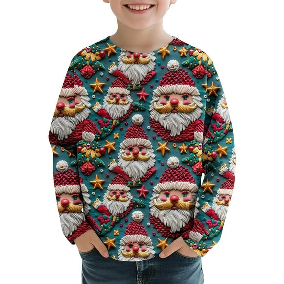 Lovzfmll Girls' & Boys' Festive Long Sleeve Pullover Top, Christmas Holiday T-Shirt for Kid, Cozy Casual Wear, Fall Winter Basic for Toddler 3 Years