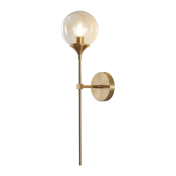 KCO Lighting Brushed Brass Wall Mounted Sconce, Modern Globe Wall Light, Vintage Long Wall Lamp, Amber Glass Wall Sconce Light