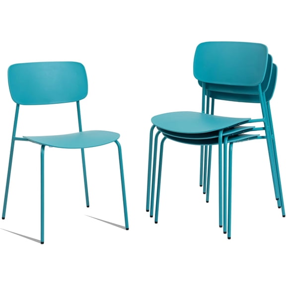 Sidanli Armless Stacking Chairs Set of 4, Office Waiting Room Chairs with Metal Legs and Ergonomic Plastic Seat, Metal Chairs Set of 4 for Conference Reception Dining Room, Blue