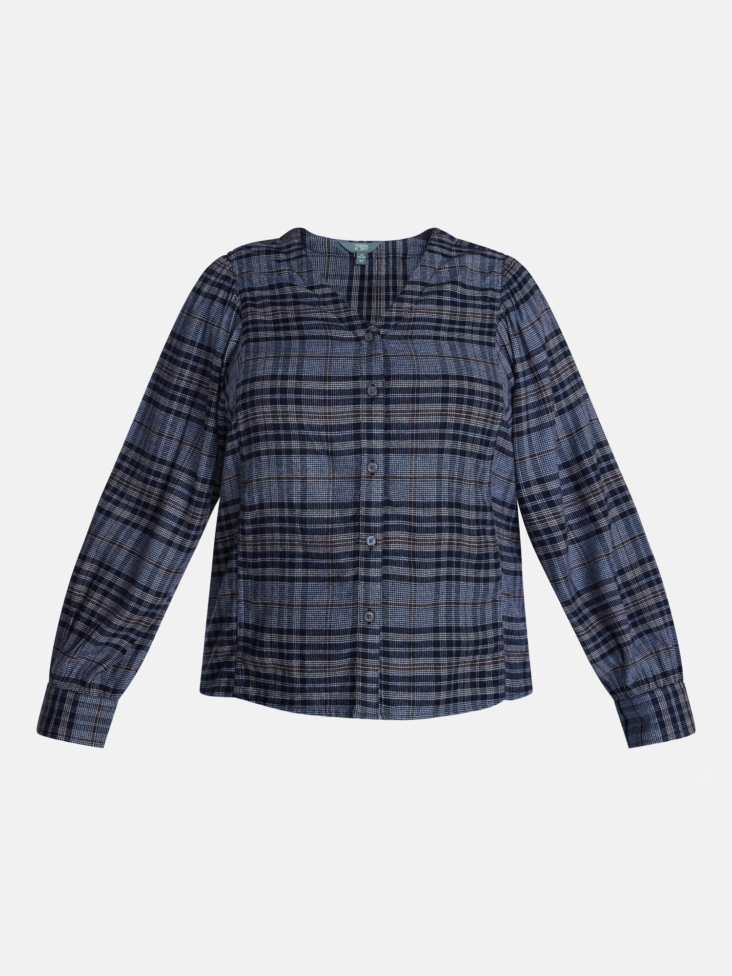 Terra & Sky Women's Plus Button Front Woven Shirt with Long Puff Sleeves, Sizes 0X- 5X