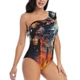 thumbnail image 3 of Rateoe Astronaut Cosmic Rainbow Pattern Women One Piece Swimsuits Tummy Control One Shoulder Bathing Suits Ruffle Swimwear-XX-Large, 3 of 6