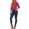 thumbnail image 2 of INSPIRE CHIC Women's Casual Dressy Office Blouses 3/4 Sleeve V Neck Satin Shirt M Fushcia, 2 of 6