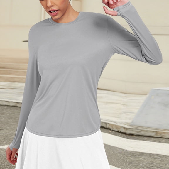 Wowcloth Women's Yoga Top, Casual Solid Color Pullover Long Sleeve with Thumb Holes, Sport Wear for Yoga and Daily Fitness