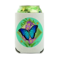 Blue Butterfly Purple Flowers Can Cooler - Drink Sleeve Hugger Collapsible Insulator - Beverage Insulated Holder