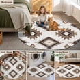 thumbnail image 6 of 7ft Washable Round Rug, Khaki Brown Non-Slip Circle Area Rug for Living Room Dining Room, Aztec Ethnic Southwestern Native Geometric Indoor Floor Mat for Home Decor, 6 of 9