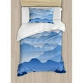 thumbnail image 3 of Mountain King Size Duvet Cover Set, Nature Theme A Panoramic Silhouette of the Mountains in the Morning Illustration Print, Decorative 3 Piece Bedding Set with 2 Pillow Shams, Blue, by Ambesonne, 3 of 3