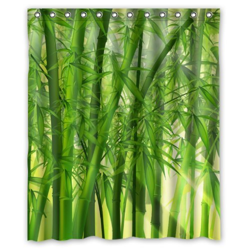 BPBOP Green Bamboo Shower Curtain Waterproof Polyester Fabric Bathroom