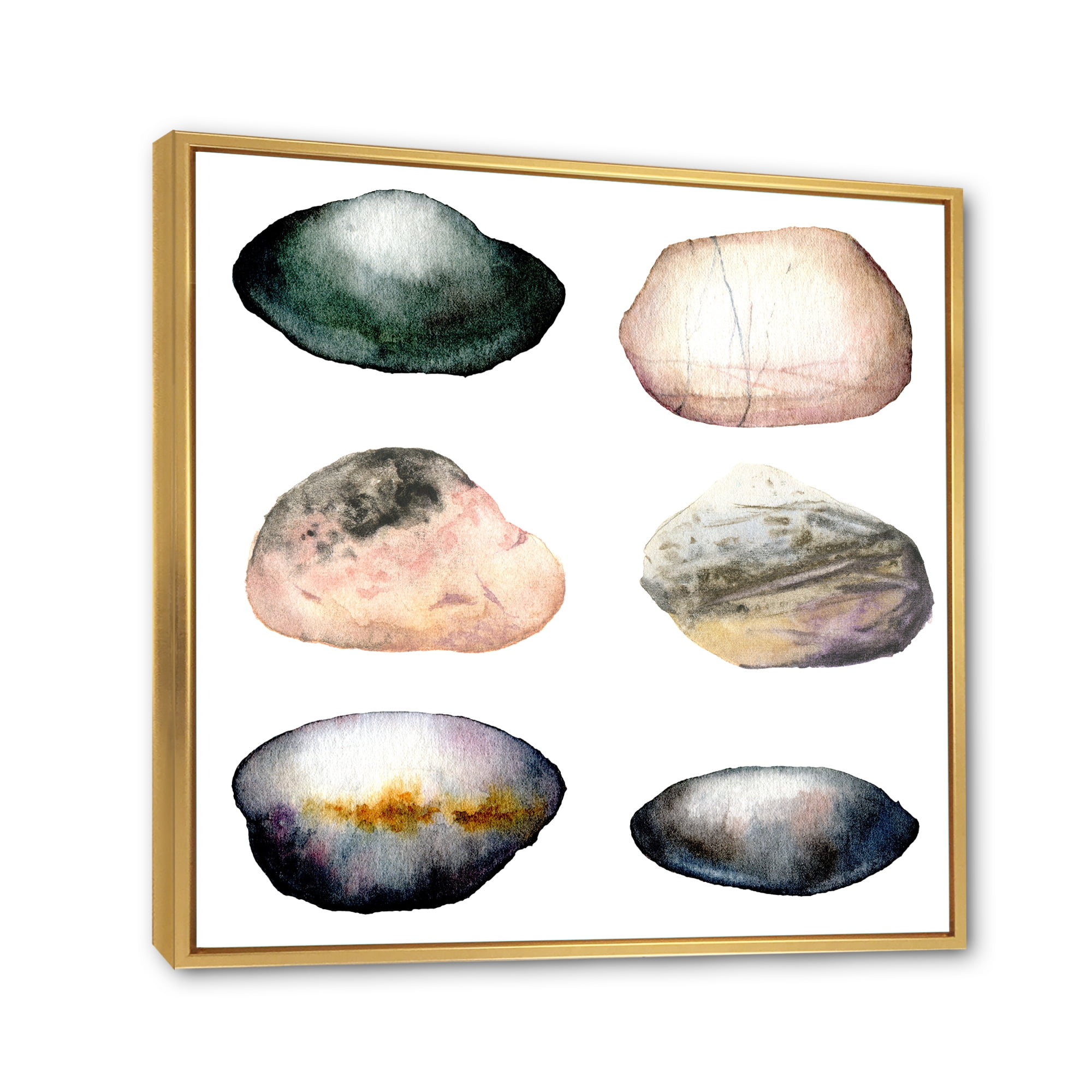 Designart 'Six Abstract Sea Stones On White' Nautical & Coastal Framed Canvas Wall Art Print