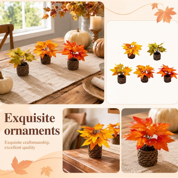 Fall Decorations for Home with 6-Inch Artificial Maple Leaf Potted Plant, Fall Table Centerpiece for Autumn Harvest Ambiance, Thanksgiving Table Decor Housewarming Gift, 1 Count