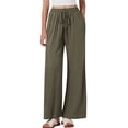 thumbnail image 7 of Busydd Linen Pants for Women Casual Comfy Elastic Waist Drawstring Pants Trendy Loose Solid Color Straight Leg Women's Pants with Pockets Army Green L, 7 of 7