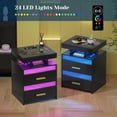 thumbnail image 6 of Bifanuo Nightstand with Charging Station, Modern End Table with 2 Drawers, Bedside Table with Human Sensor 24 Colors LED Lights for Bedroom (Black), 6 of 7