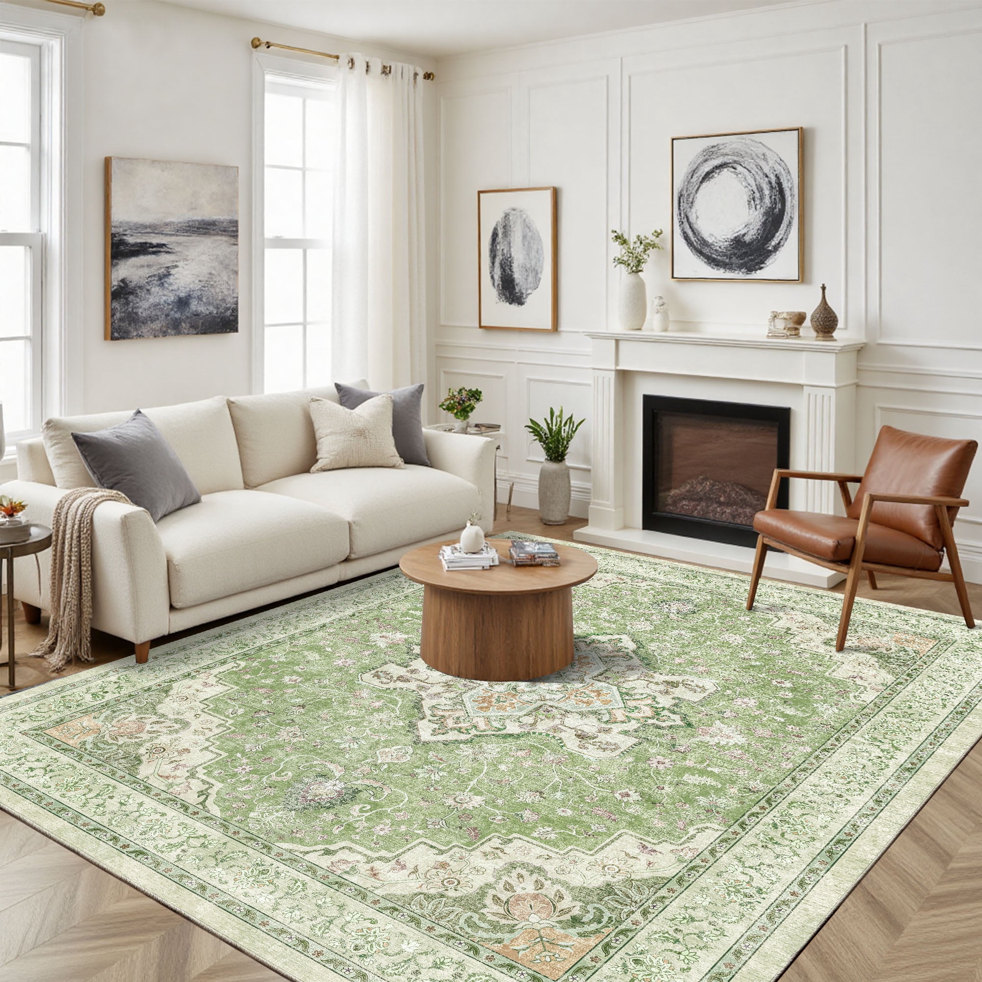 CHITOOMA 8'x10' Area Rugs for Living Room, Washable Rugs Vintage Soft Living Room Rug for Bedroom Dining Room Dorm Office with Non-Slip Backing, Stain Resistant Non-Shed Carpet