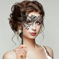 thumbnail image 4 of Women Masquerade Mask with Stick, Handheld Carnival Halloween Mardi Gras Mask,Venetian Party Metal Rhinestone Mask, 4 of 8