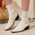 thumbnail image 2 of Wovix Ankle Boots for Women Dressy Comfy Knit Sock Booties Pointed Toe Heel on Elastic Spring Fall Booties Daily White 43, 2 of 7